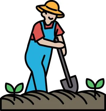 A man in a blue overalls is digging a hole in the ground Stock Illustration