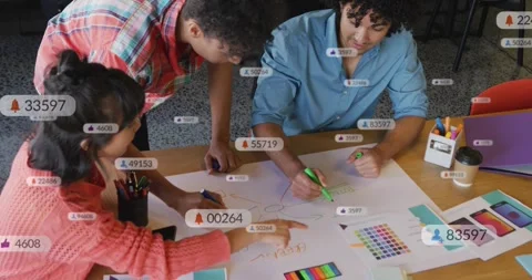 Man in blue picking green marker, team marking design, checking swatches, AR Stock Footage 330893902