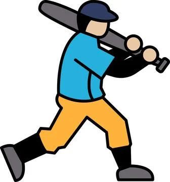 A man in a blue shirt and orange pants is holding a baseball bat and running Stock Illustration