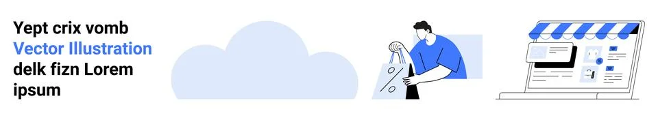 Man in blue shirt installing code script on large computer screen displaying  Stock Illustration