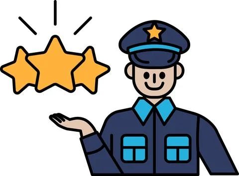 A man in a blue uniform holding up three stars Stock Illustration