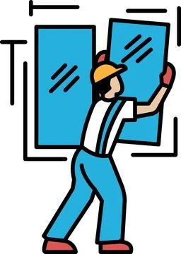 A man in blue work clothes is holding a window frame Stockillustratie