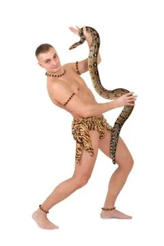 Man with boa snake Foto stock