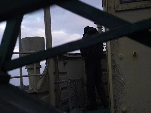 Man on a board of the old ship Stock-Footage 71863172