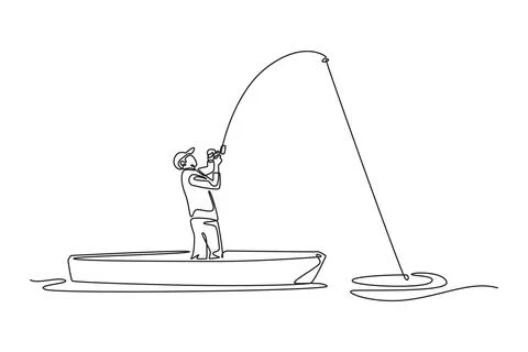 Man in boat fighting catch with bent fishing rod Stock Illustration