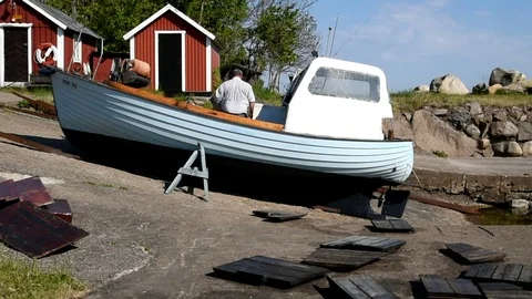 Man in a boat Stock Footage 90885842