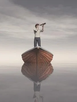 Man in a boat looking Stock Illustration
