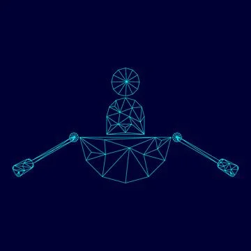 Man in a boat low poly triangulation triangulated polygonal electric cyan b.. Stock Illustration