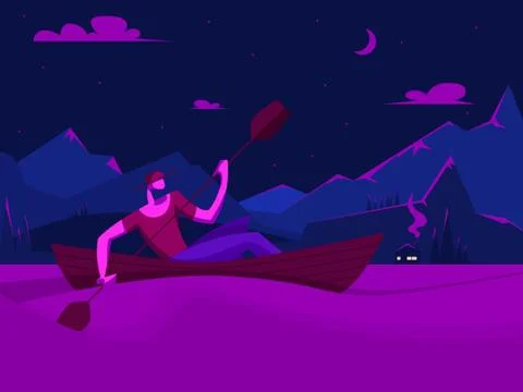 Man on a boat with oars Stock Illustration