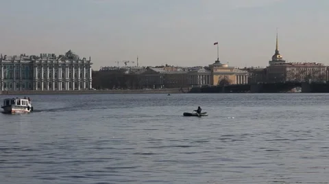 Man in a boat on the river Stock Footage 5165450