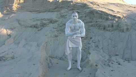 Man is a bodybuilder from another planet. Stock Footage 80814447