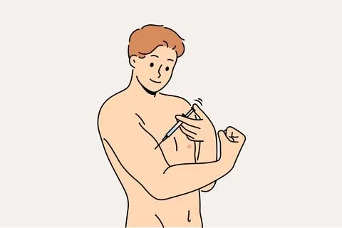 Man bodybuilder uses doping to quickly achieve results in sports, gives Stock Illustration