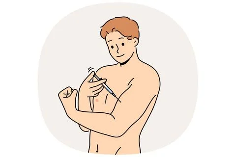 Man bodybuilder uses doping to quickly achieve results in sports, gives Stock Illustration