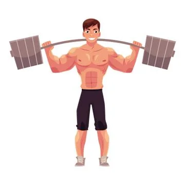 Man bodybuilder, weightlifter working out, training with barbell Stock Illustration