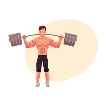 Man bodybuilder, weightlifter working out, training with barbell Stock Illustration