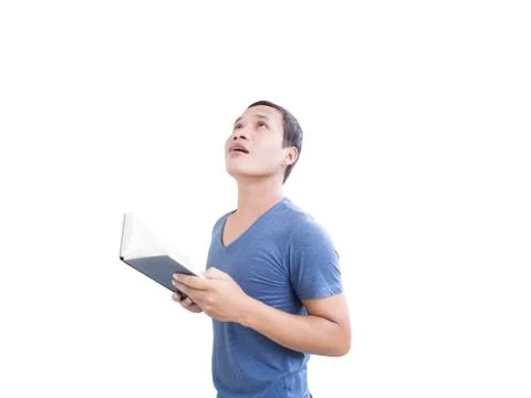 Man With Book Looking Up Above Stock Photos
