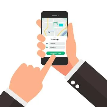 Man booking car by application on smartphone. Stock Illustration