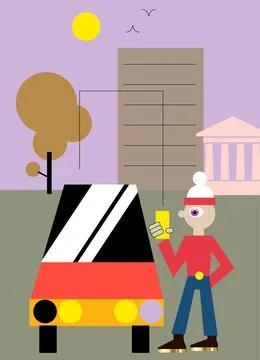 Man booking car with phone application Stock Illustration
