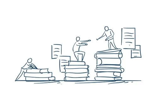 Man on books stack give helping hand education success concept podium winers on Stock Illustration