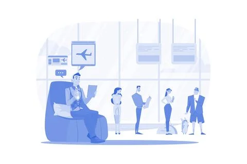 A man books tickets in advance to avoid long queues Stock Illustration