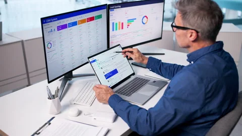 Man Boosting Sales With CRM System Stock Footage 329307659
