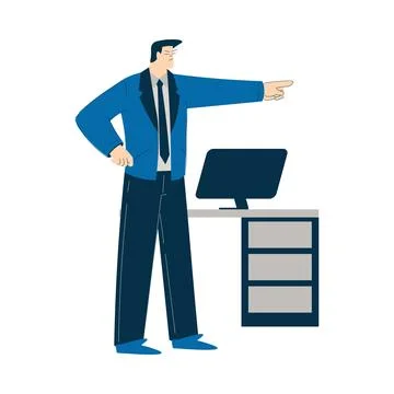 Man Boss with Angry Face Point Finger Vector Illustration Stock Illustration