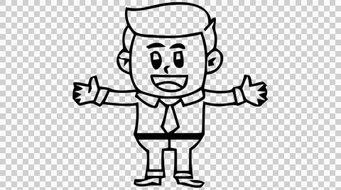 Man both hands open cartoon illustration hand drawn animation transparent Stock Footage 45219484