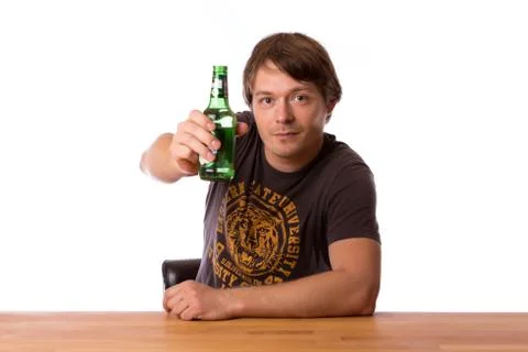 Man with a bottle of beer Stock Photos
