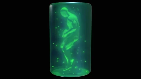 Man in bottle . Human cloning. 3d animation rendering Video stock 164703102