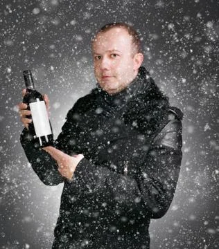 Man with bottle of wine Stock Photos