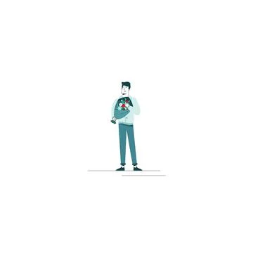 Man with a bouquet Stock Illustration
