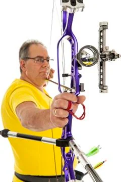 Man with bow and arrow in close up Stock Photos