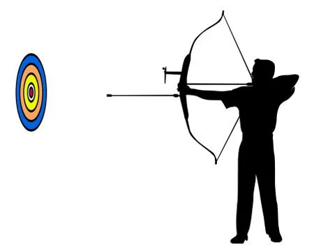 A man with a bow and a target Stock Illustration