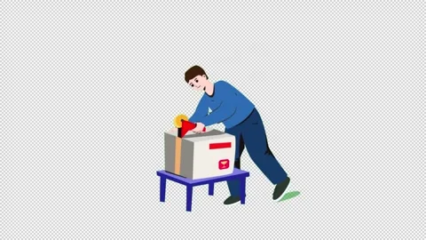 Man with box and package alpha channel transparent isolated green screen Stock Footage 307181823