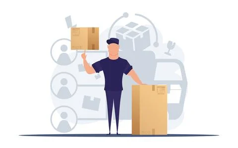 Man with a box. Delivery concept. Good for presentations, websites and apps.  Stock Illustration