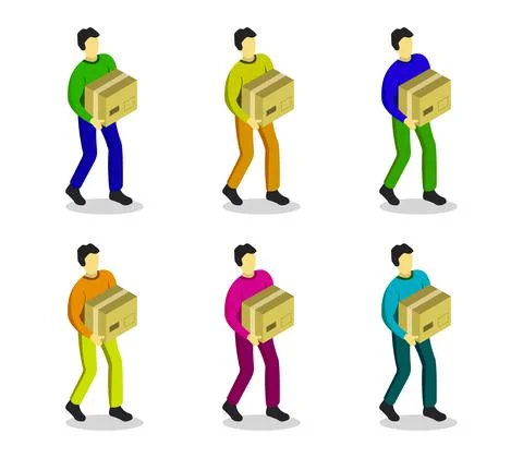 Man with box isometric illustrated in vector on a white background 스톡 일러스트