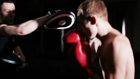 Man Boxer Working With Focus Mitts Stock Footage 86840582