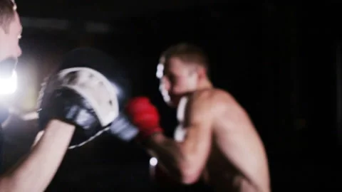 Man Boxer Working With Focus Mitts Stock Footage 87120345