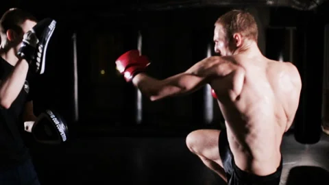 Man Boxer Working With Focus Mitts Video stock 88937479