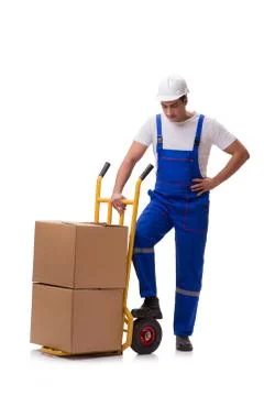 Man with boxes isolated on white 写真素材