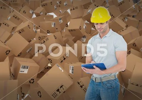 Man with boxes Fotos de archivo