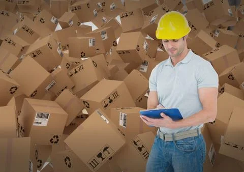 Man with boxes Foto stock
