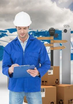 Man with boxes, transition Foto stock