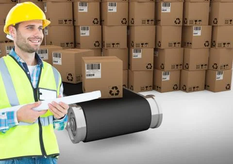 Man with boxes, transition Stock Photos