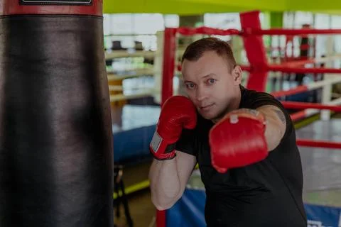 Man in boxing gloves in the ring Stock Photos