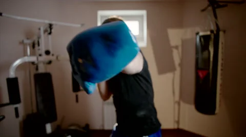 Man boxing the gym using VR glasses Stock Footage 62727915