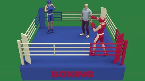 Man in boxing ring with another the and two boxers referee woman are 3d image... Stock Footage 335979799