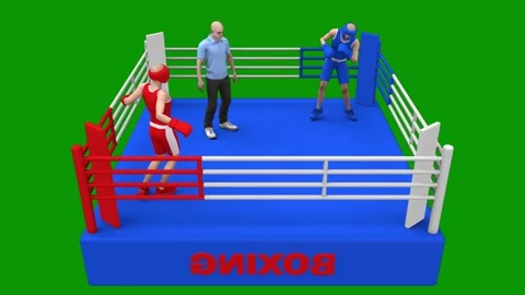 Man boxing ring another the two boxers referee woman are 3dmen green screen Видео 314067725