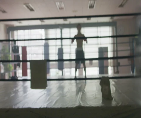 Man in boxing ring getting ready to practise, Japan Video stock 147057742