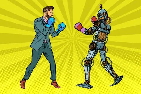 Man Boxing with a robot Stock Illustration